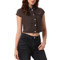 thumbnail image 4 of INSPIRE CHIC Women's Short Cap Sleeves Denim Jackets Button Down Cropped Jean Jacket Brown L, 4 of 6