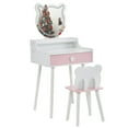 thumbnail image 2 of Ktaxon Kids' Wooden Vanity Table and Stool Set with LED Lights, Princess Makeup Dressing Table,Children's Furniture, White, 2 of 10
