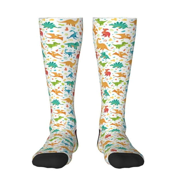 Fotbe Dinosaur Calcetas Divertidas Estampadas para Hombre y Mujer, Calcetas de Algodón hasta la Rodilla para Caminar, Correr, Enfermería y Embarazo