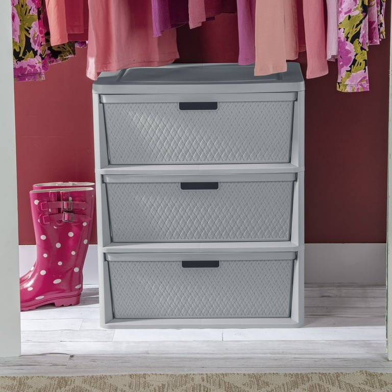 Sterilite Wide 3 Drawer Cross-Weave Tower Cement