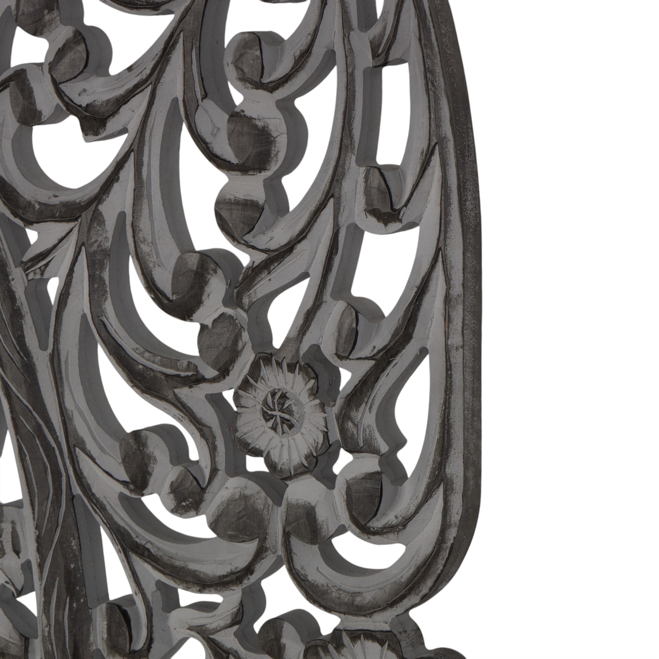 DecMode Traditional Wood Handmade Gray Carved Floral with Mandala Design Wall Décor, Set of 3 24"W x 72"H