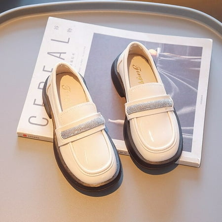

DancePeanut Kids Girls Princess Elegant Rhinestone Strap Slip-On Leather Shoes For Children Soft Sole Flat Casual Shoes Size 26-36