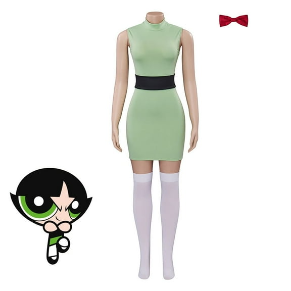 Women Powerpuff Girls Dress Set Blossom Buttercup Bubbles Dress With Belt Set Halloween Fancy Dress