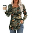 thumbnail image 2 of Womens Fall Tops 2024 Fashion Pleated Blouse Puff Sleeve Scoop Neck Floral Print Shirts Dressy Casual Tshirts Fall Clothes for Women 2024  green Large, 2 of 5