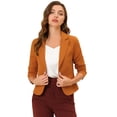 thumbnail image 1 of INSPIRE CHIC Chaqueta abierta de la chaqueta del traje de la cosecha del trabajo de la oficina del frente de las mujeres Caramelo-Sólido XL, 1 of 6