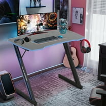 CL.HPAHKL 47 inch Gaming Desk, Z Shaped PC Computer Desk Gaming Workstation with Headphone Hook, Ergonomic Gaming Table PC Desk for Game Players, Blue