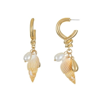 Time and Tru Goldtone Mini Hoop with Shell Charms, 1 Pair