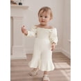 thumbnail image 5 of Rovasas Kid Girls Jumpsuit, Off-shoulder Long Sleeve Pleated Solid Romper, 5 of 9
