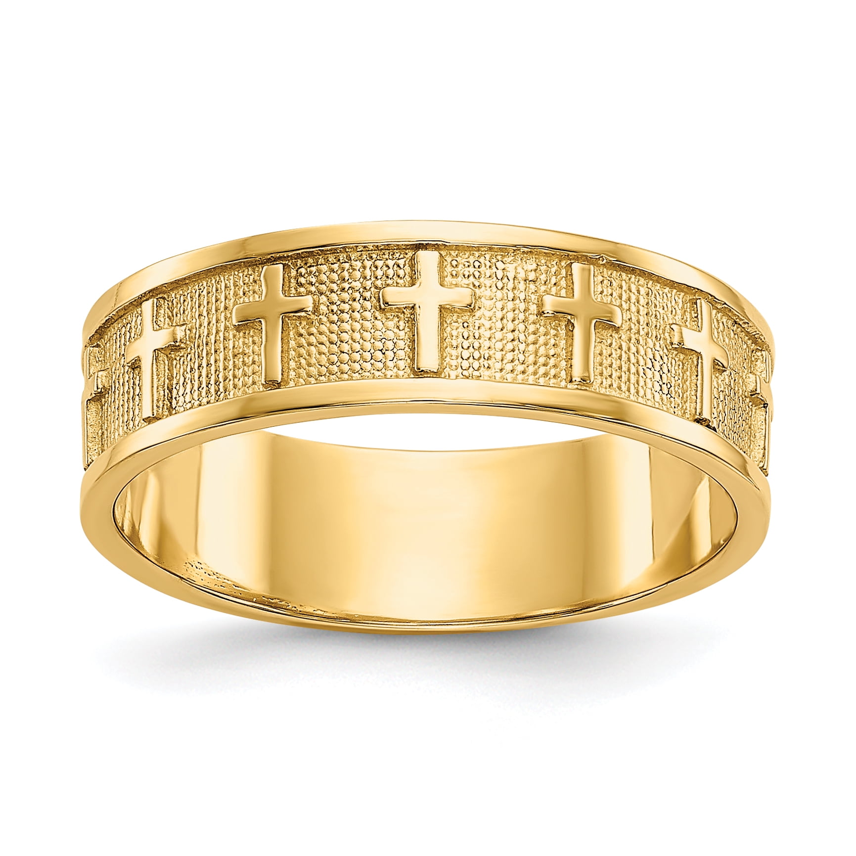 14k Yellow Gold Cross Religious Wedding Ring Band Size 5 75