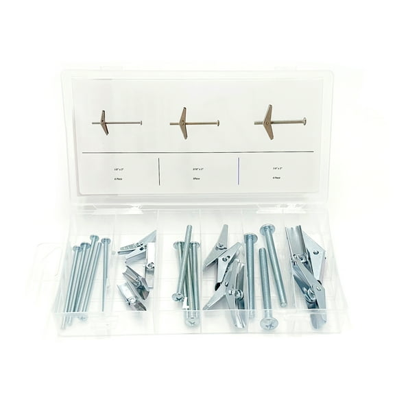 Hyper Tough Zinc Plated Steel Spring Wing Toggle Bolt Fasteners with Storage Case, 15 Piece