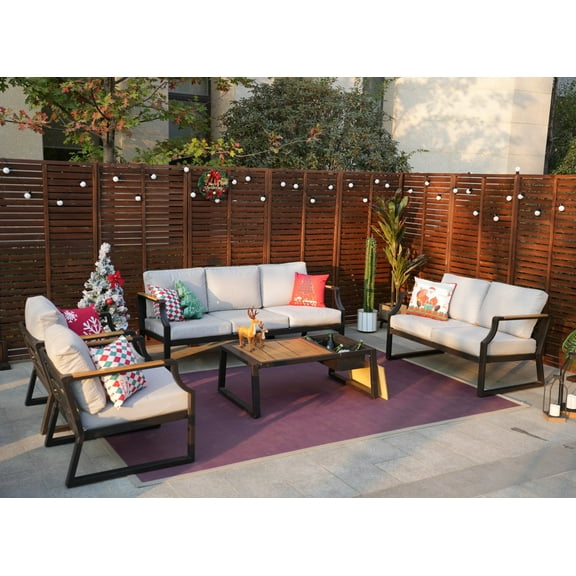 Direct Wicker 5 Pcs Outdoor Aluminum Furniture Set Patio Sectional Sofa Conversation Set, Black