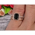 thumbnail image 2 of Milgrain 2.75 Carat 7x5mm Emerald Cut Black Diamond Moissanite Wedding Set Engagement Ring 10k Rose Gold Art Deco Two Matching Band Anniversary Gift Glaring Staggering Ring, 2 of 5