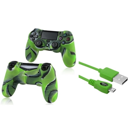 ps4 controller skin by Insten Green 10FT Micro USB Charger Cable+Camouflage Navy Green Skin Case Cover for Sony PS4 Playstation 4 (2-in-1 Accessory Bundle)