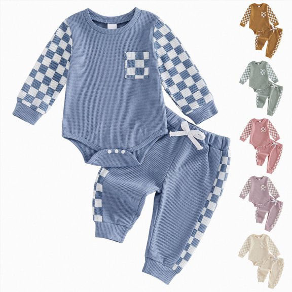 Splozh Cute Baby Boy Clothes 3 6 12 18 Months Baby Boy Clothes Fall Winter Outfit Long Sleeve Sweatshirt and Stretch Pants 2Pcs Set,Blue,12-18 Months