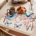 thumbnail image 3 of Butterfly Floral Placemats Set of 1, Watercolor Pink Blue Flower Butterflies Green Leaf Linen Texture Non-Slip Place Mats Washable Table Mats for Kitchen Dining Table Decorations Indoor/Outdoor, 3 of 9
