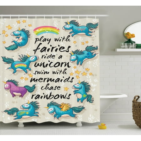Cartoon Decor Set Of Unicorns With Stars And Rainbow Legendary