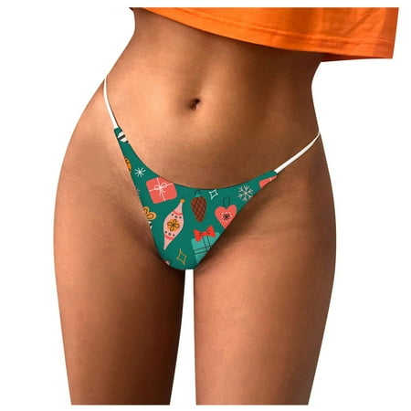 

Knosfe Christmas Print Thong Underwear Women s Low Waisted Sexy Stretch Breathable Panties