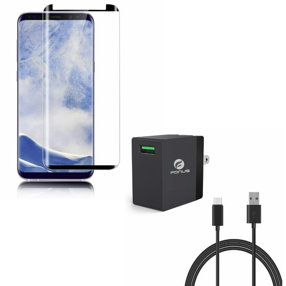 Compatible With Samsung Galaxy S9 - Matte Tempered Glass Screen Protector Anti-Glare w 18W Adaptive Fast Home Charger 6ft USB Type-C Cable