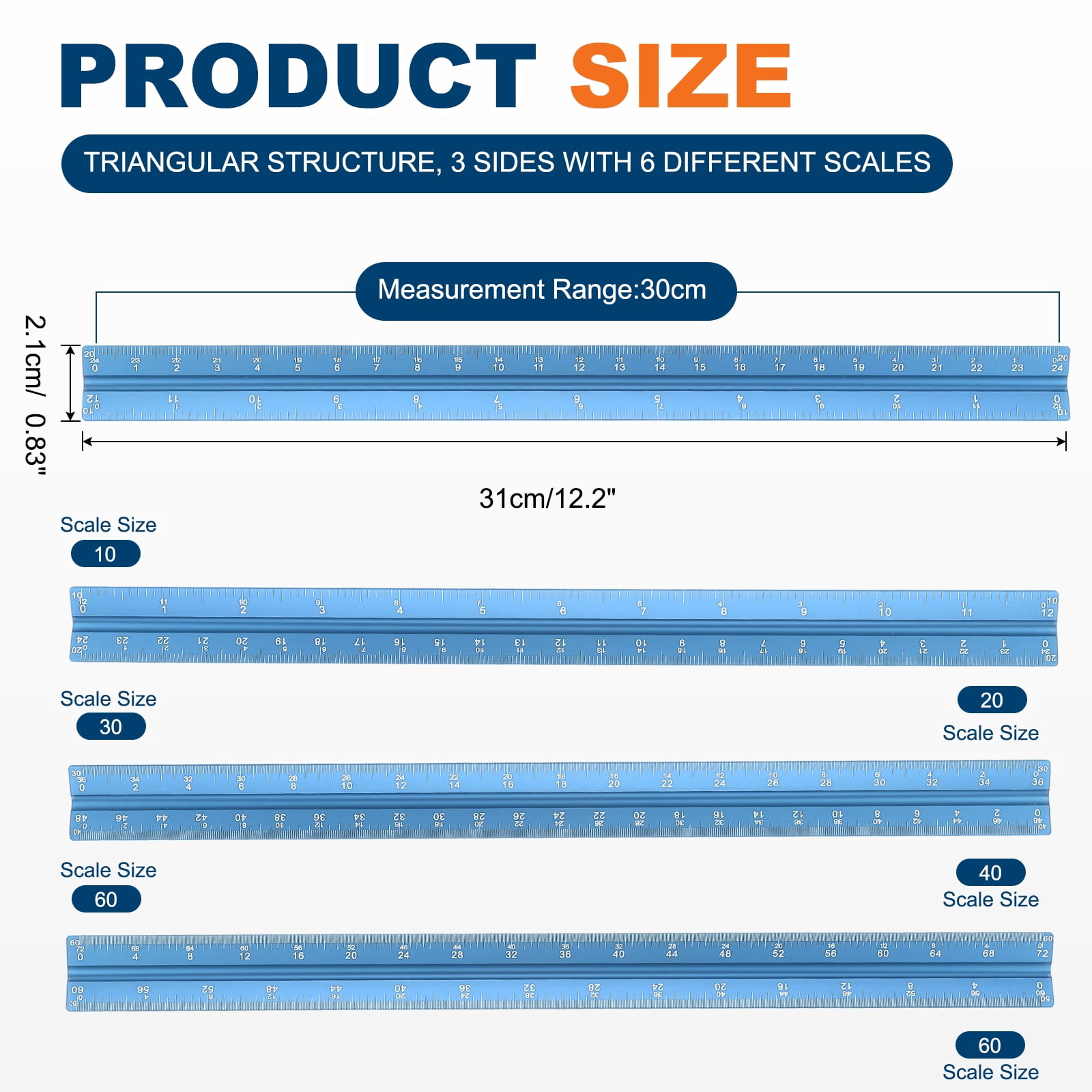 Uxcell Architectural Scale Ruler 7 Inch Metric Aluminum Alloy Triangular Drafting Ruler, Blue