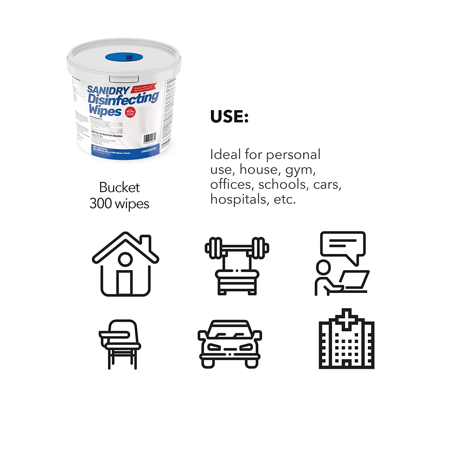 Rosmar Sanidry Disinfecting Wipes 300 Count - 4 Pack, EPA Registered, Unscented, White, Nonabrasive