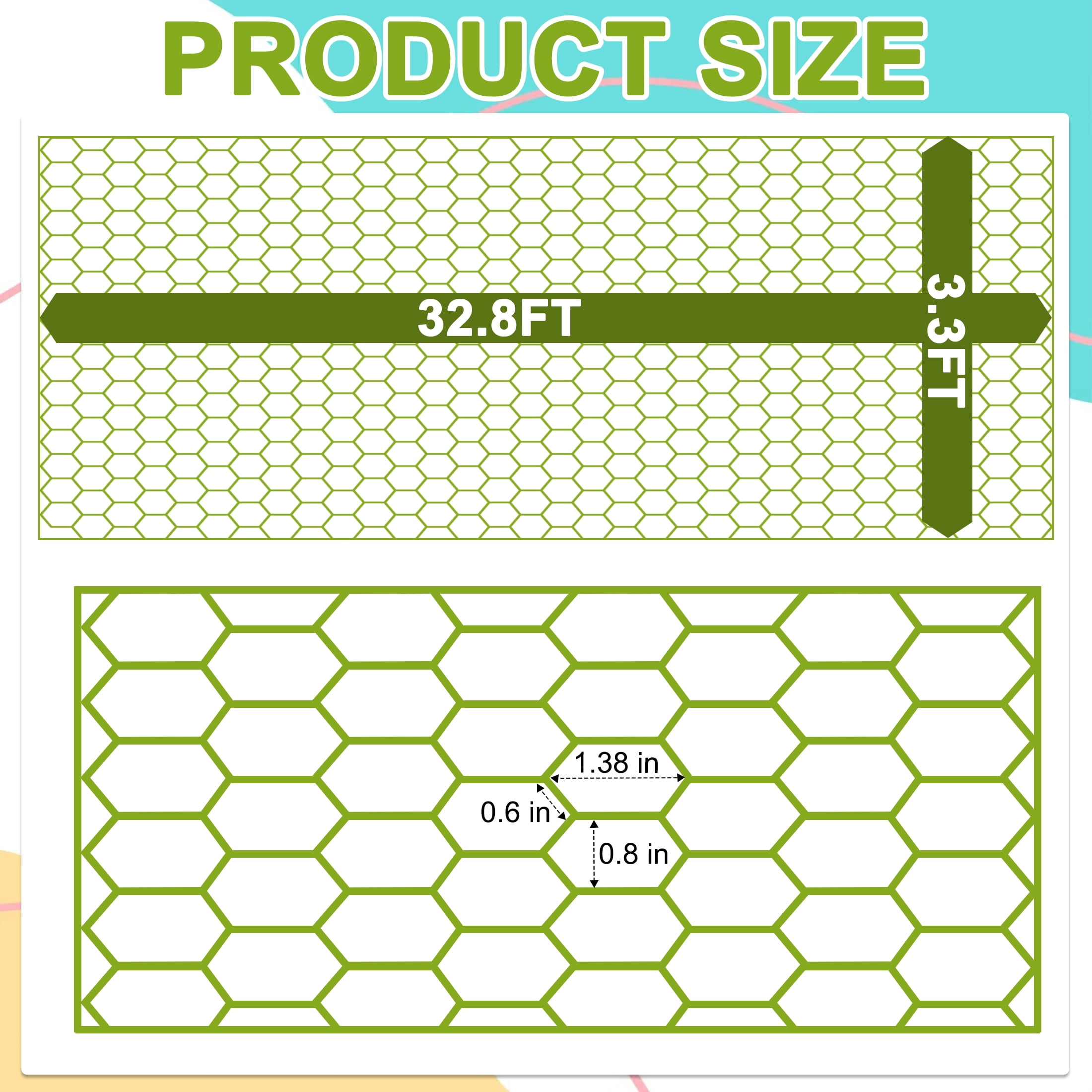 GARITIN Chicken Wire Mesh Roll 3.3ft x 32.8ft, Galvanized Rustproof Hexagonal Wire Mesh for Gardening, Cages, Fencing, Compost Bins, Gutter Guards