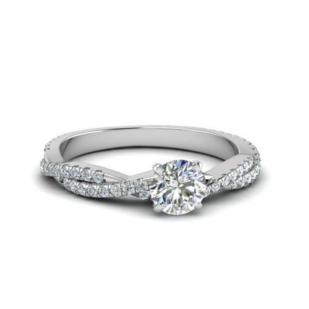 1 Carat Round Cut Diamond French Pave Engagement Ring In 14K White Gold GIA Certified