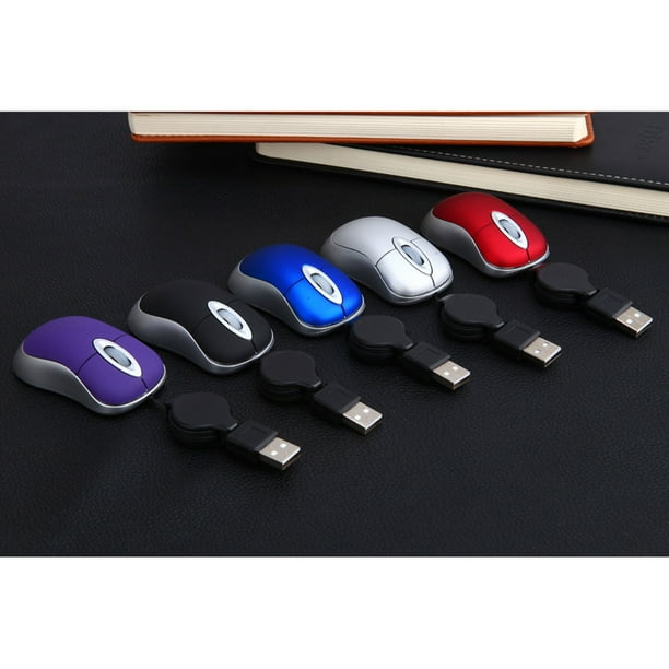 Mini cable retráctil Ratón con cable USB Ratones ópticos para computadora de viaje