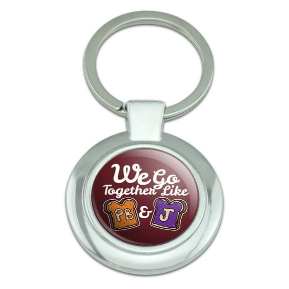 Peanut Butter and Jelly Together PB&J Best Friends Classy Round Chrome Plated Metal Keychain