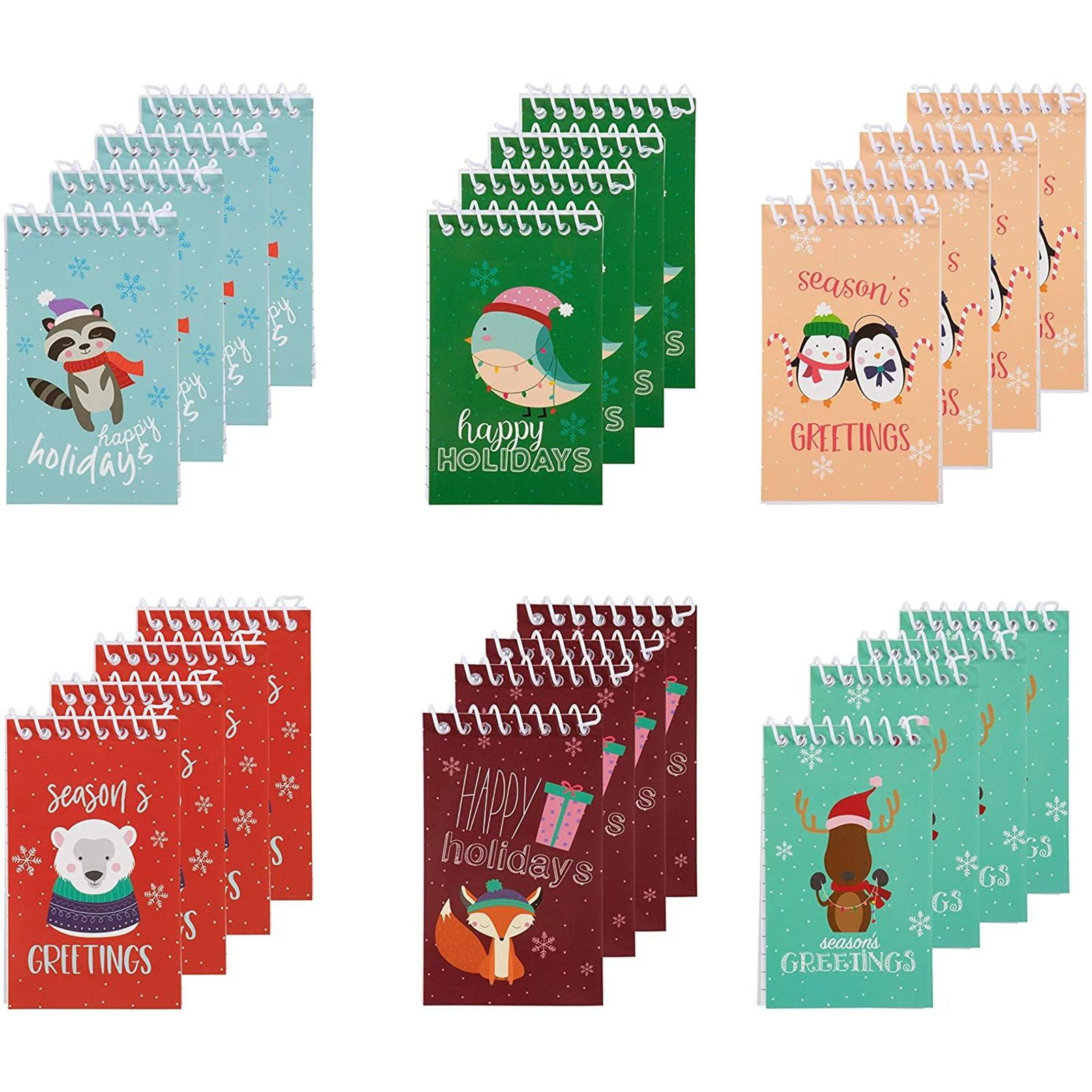 Mini Christmas Notepads for Kids, Holiday Stocking Stuffers, 6 Woodland Animal Designs, 24 Pack