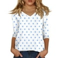thumbnail image 2 of Plus Size Tops for Women 3/4 Length Sleeve V Neck Women's Tops Polka Dot Print Linen T Shirts Dressy Casual Blouse Loose Fit Tops Elbow Sleeve Blouses, 2 of 7