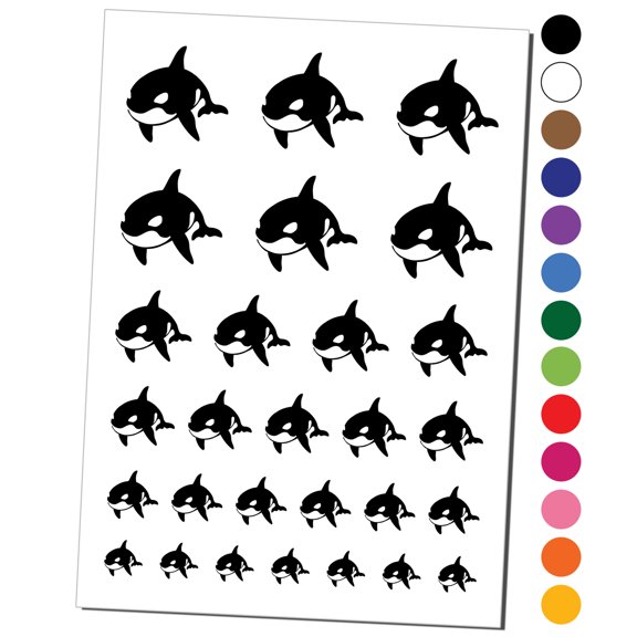 Orca Killer Whale Water Resistant Temporary Tattoo Set Fake Body Art Collection - Light Green