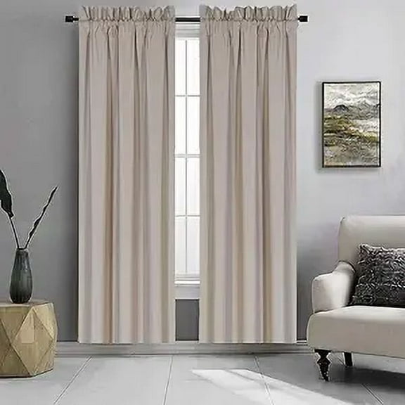 2 Panels Taupe Solid Blackout Thermal Rod Pocket Foam Lined Window Curtain Drape R64 63 Length