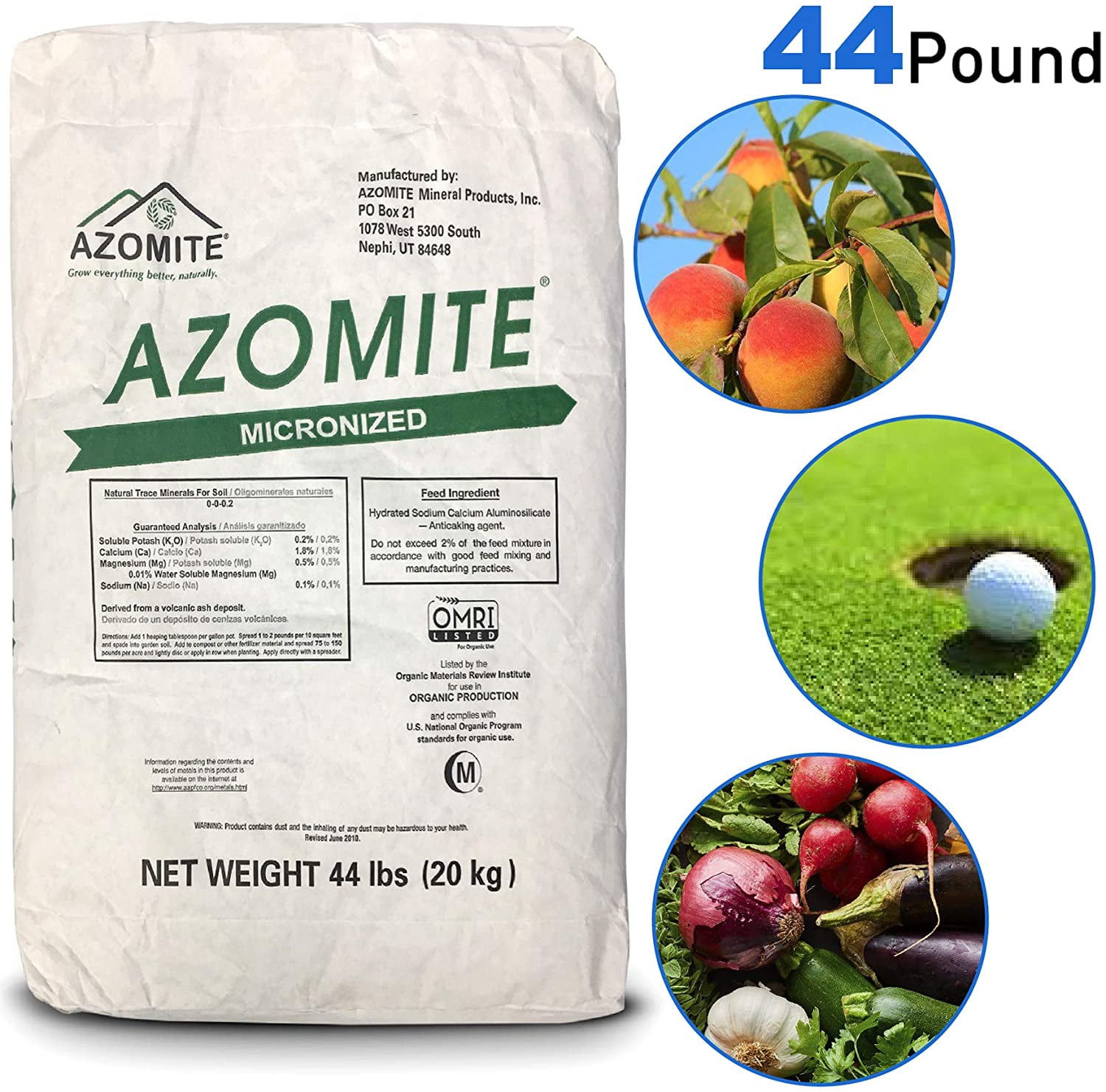 44 Pound AZOMITE Mineral PowderOMRI Organic67 Trace Minerals Original Bag 
