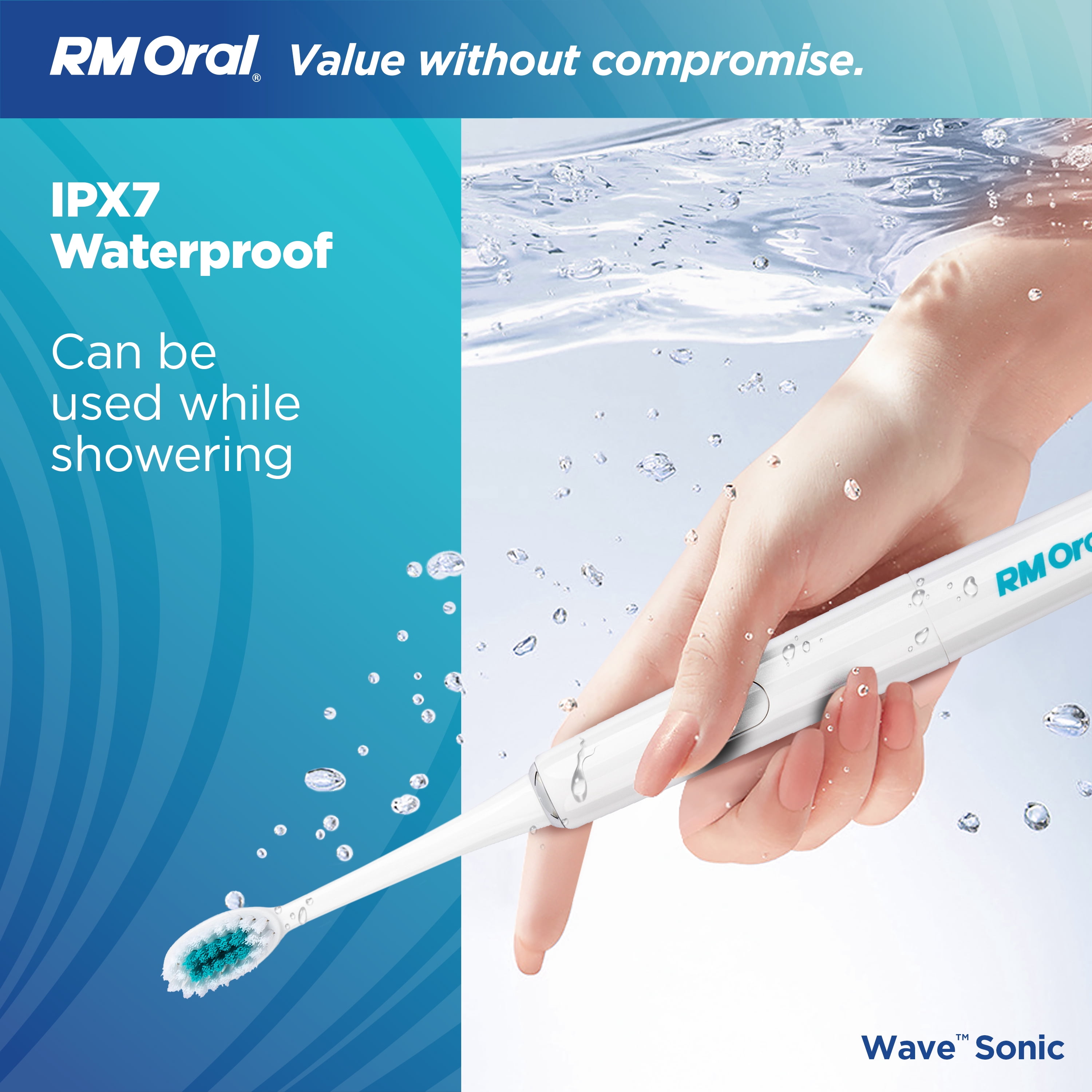 RM ORAL Wave Sonic Battery Toothbrush, Soft Bristles, 56,000 Sonic Vibrations, Travel Case, White