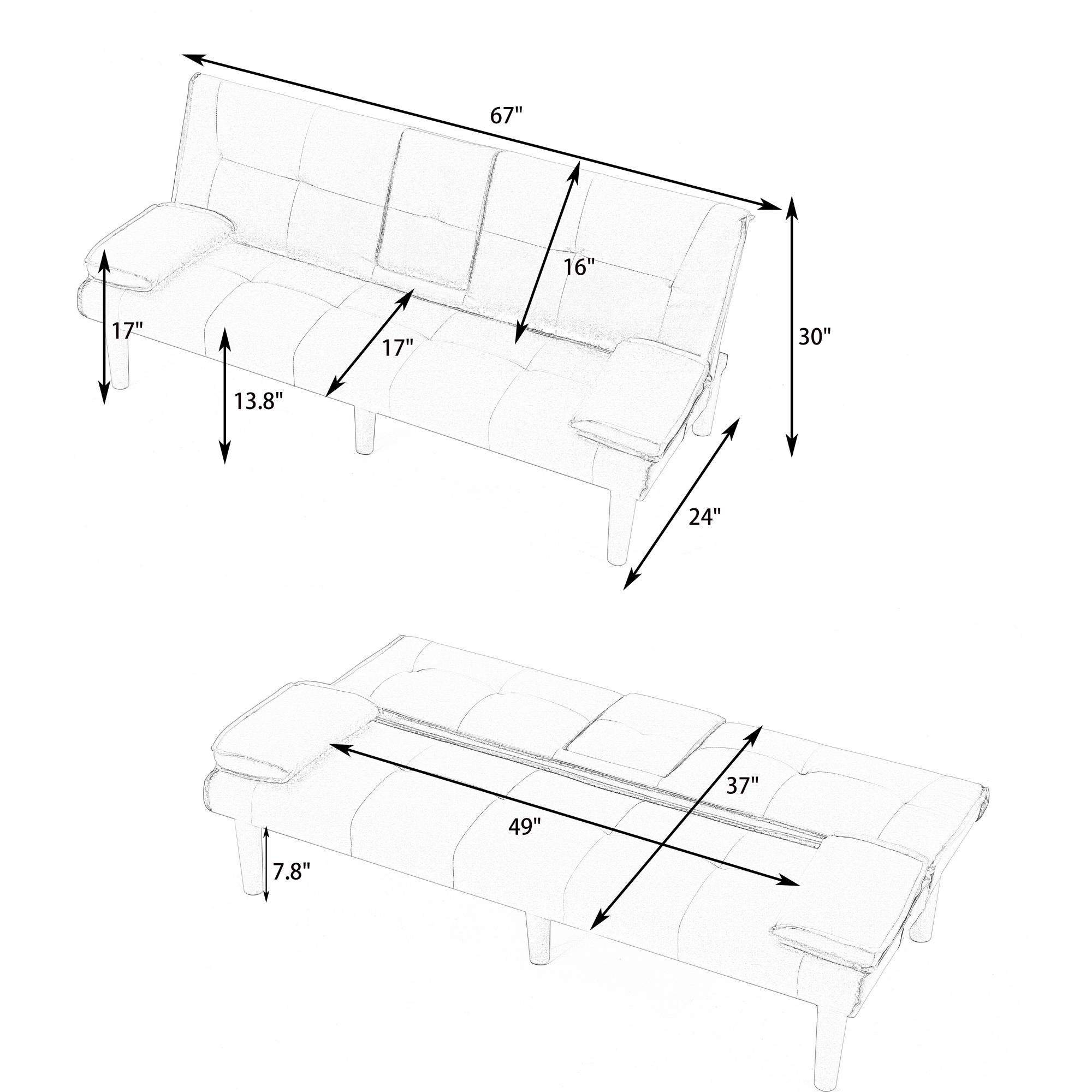 Gewnee 67 Inch Futon Sofa Bed,PVC Loveset Sofa with Cup Holder,Modern Sleeper Couch Bed for Apartment/Dorm/Small Office.Black