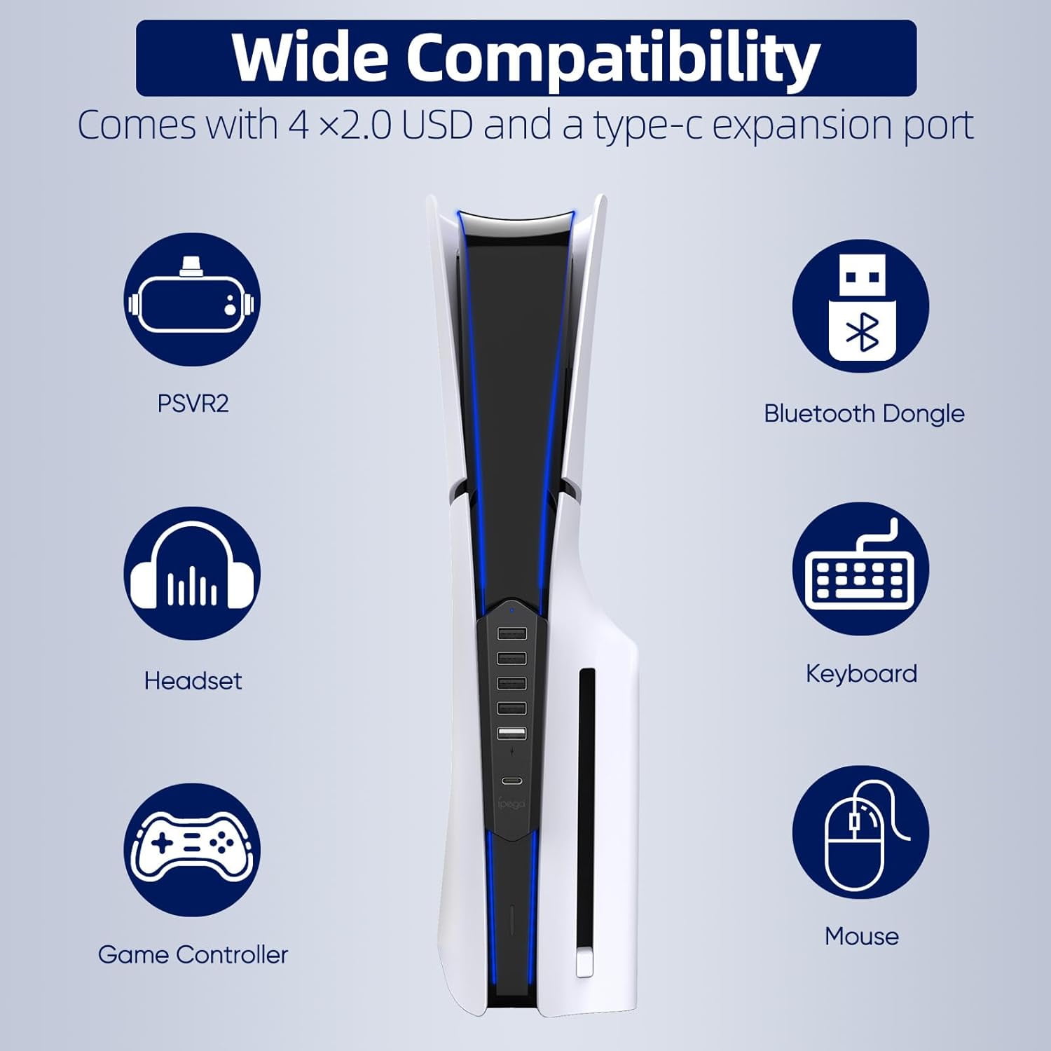 USB Hub for PS5 Slim,6 Ports USB Hub for PS5 Slim Console Disc&Digital 2023,with 4 USB Data Expansion Ports & 1 USB Charging Port & 1 Type C Port