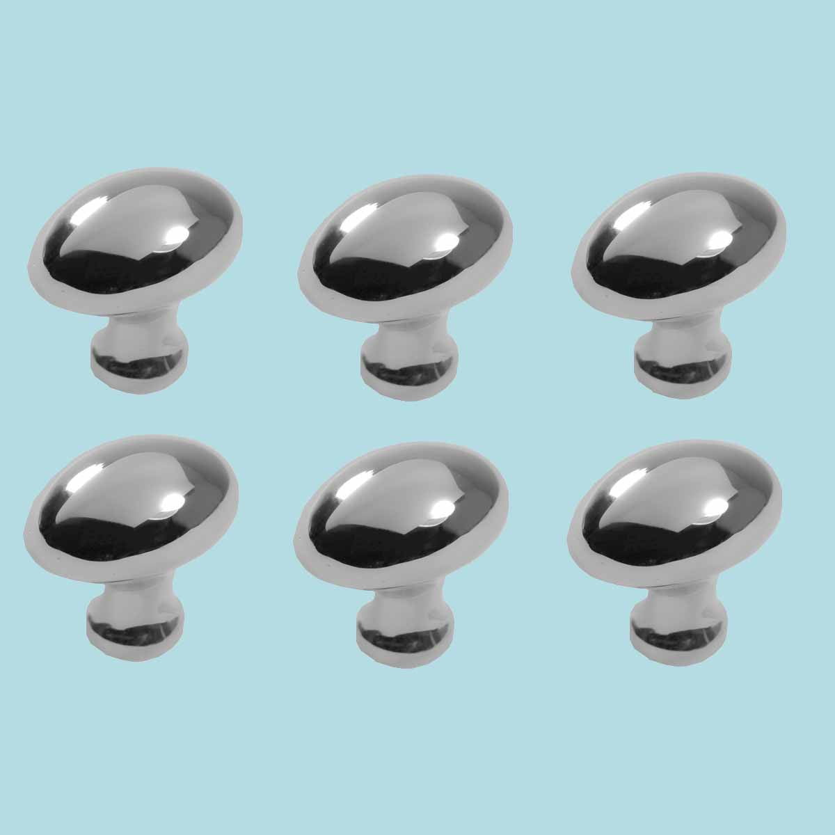 6 Cabinet Knob Bright Chrome Plated Oval Renovator's Supply