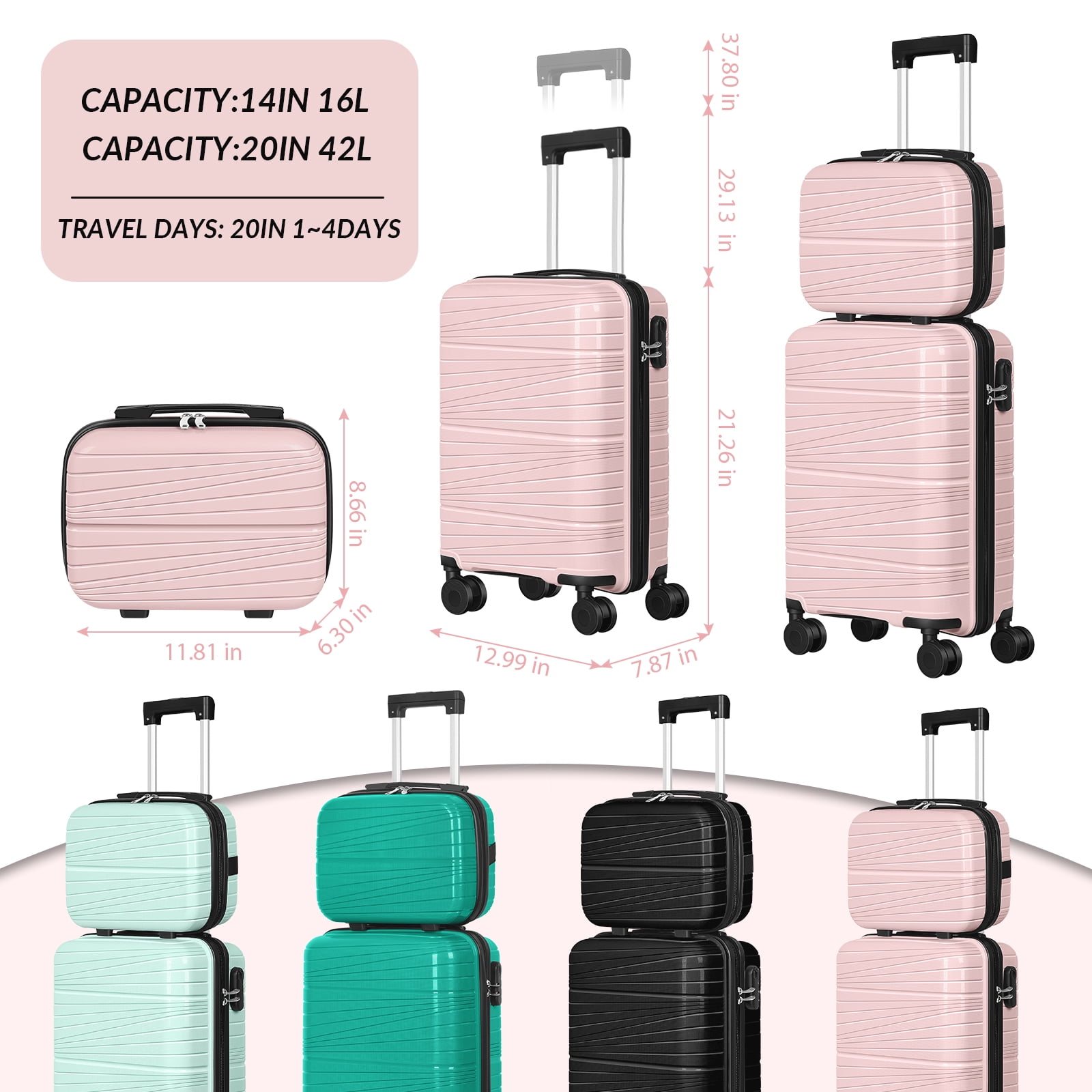 Travel Business Trip Slanted Stripe Luggage Set PP 2 Piece (14"+20") Pink