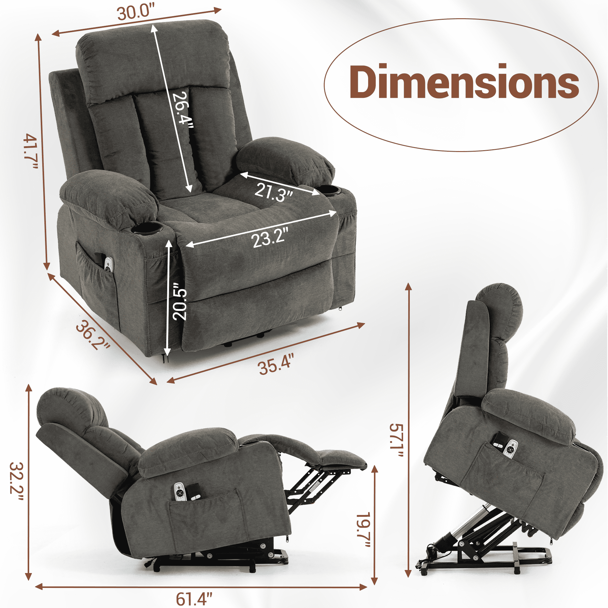 DELMANGO Power Lift Recliner Chair for Elderly, Electric Oversized Reclining Sofa with Vibration Massage & Heat, Cup Holder and USB Charging Port for Living Room, Grey