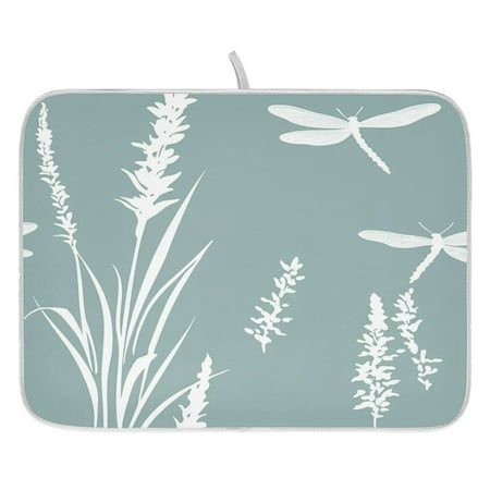 

Dragonflies and Grass Dish Drying Mat for Kitchen Quick Drying Absorbent Soft Durable 16 x 18