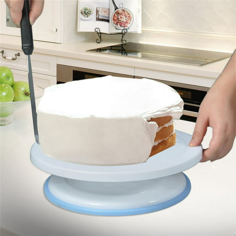 Knc 11 inch Rotating Cake Turntable with 3X Icing Smoother, Cake Stand, Revolving Cake Stand,Cake Decorating Tools,White Baking Cake Decorating