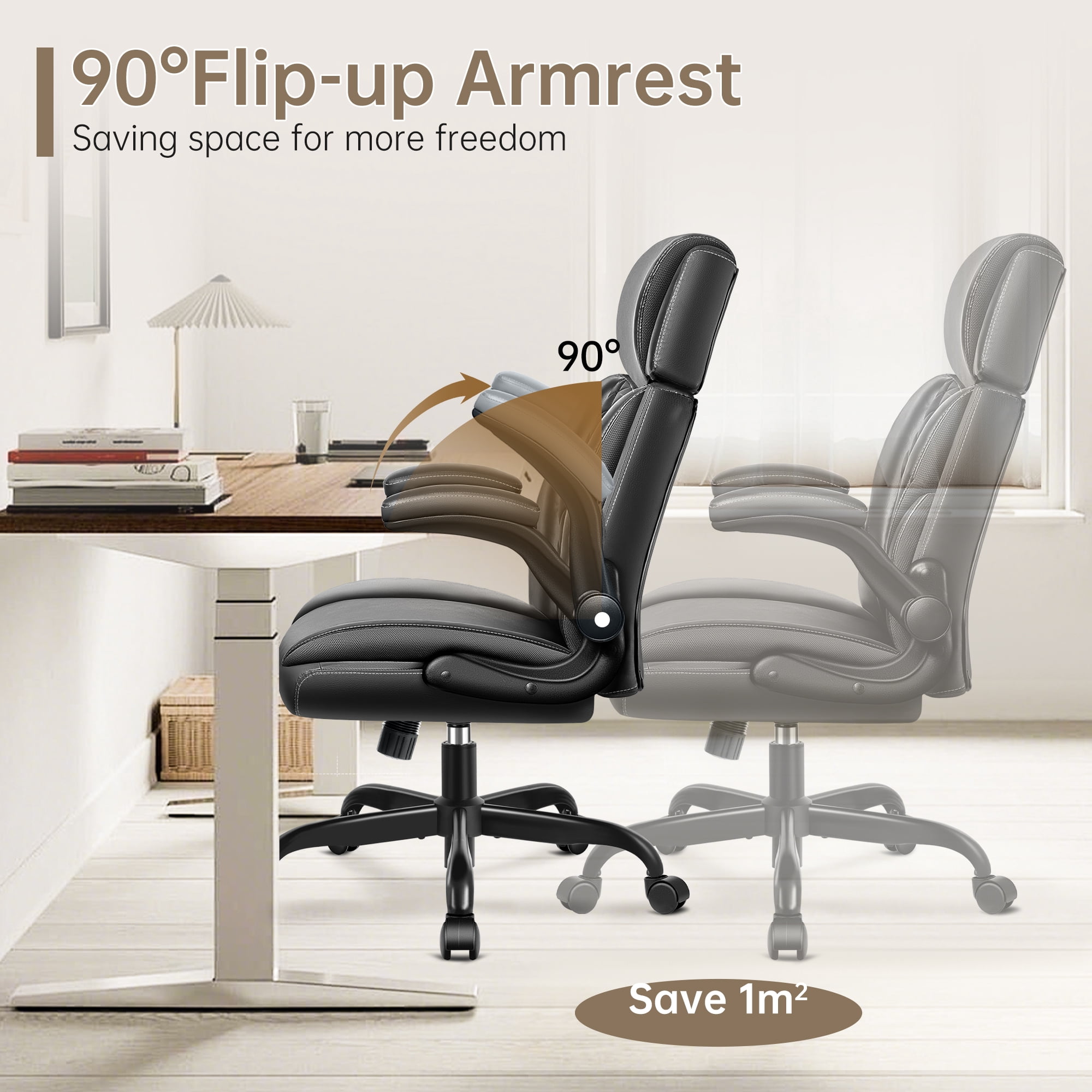 FASTES Big and Tall Ergonomic Office Chair - Black Leather Computer Desk Chair, Reclining High Back Ergonomic Chair with Adjustable Headrest & Lumbar Support