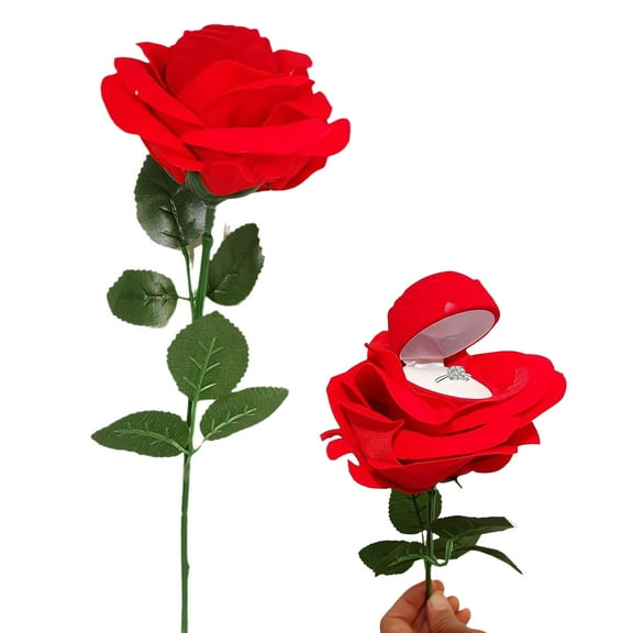 Noble Rose Ring Box Red Flower Heart Engagement Box Rose Hidden Ring Box Surprise Gift Beautiful Valentine's Day Desktop Decoration for Proposal Ceremony Wedding or Special Occasions (Red,10x28cm)