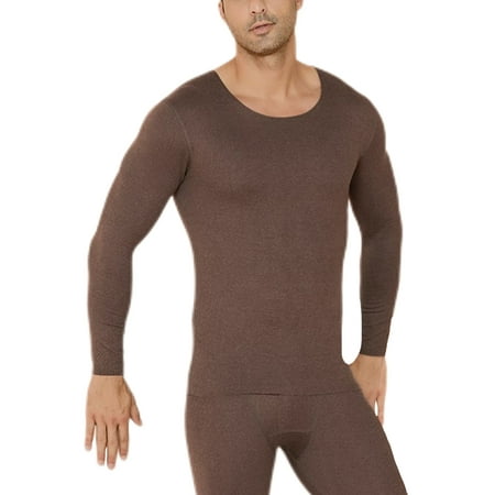 

Glonme Solid Color Thermal Underwear Unisex Adults Ultra Soft Winter Long Johns Set Lightweight Crew Neck Top And Bottom Suits Men Coffee 4XL
