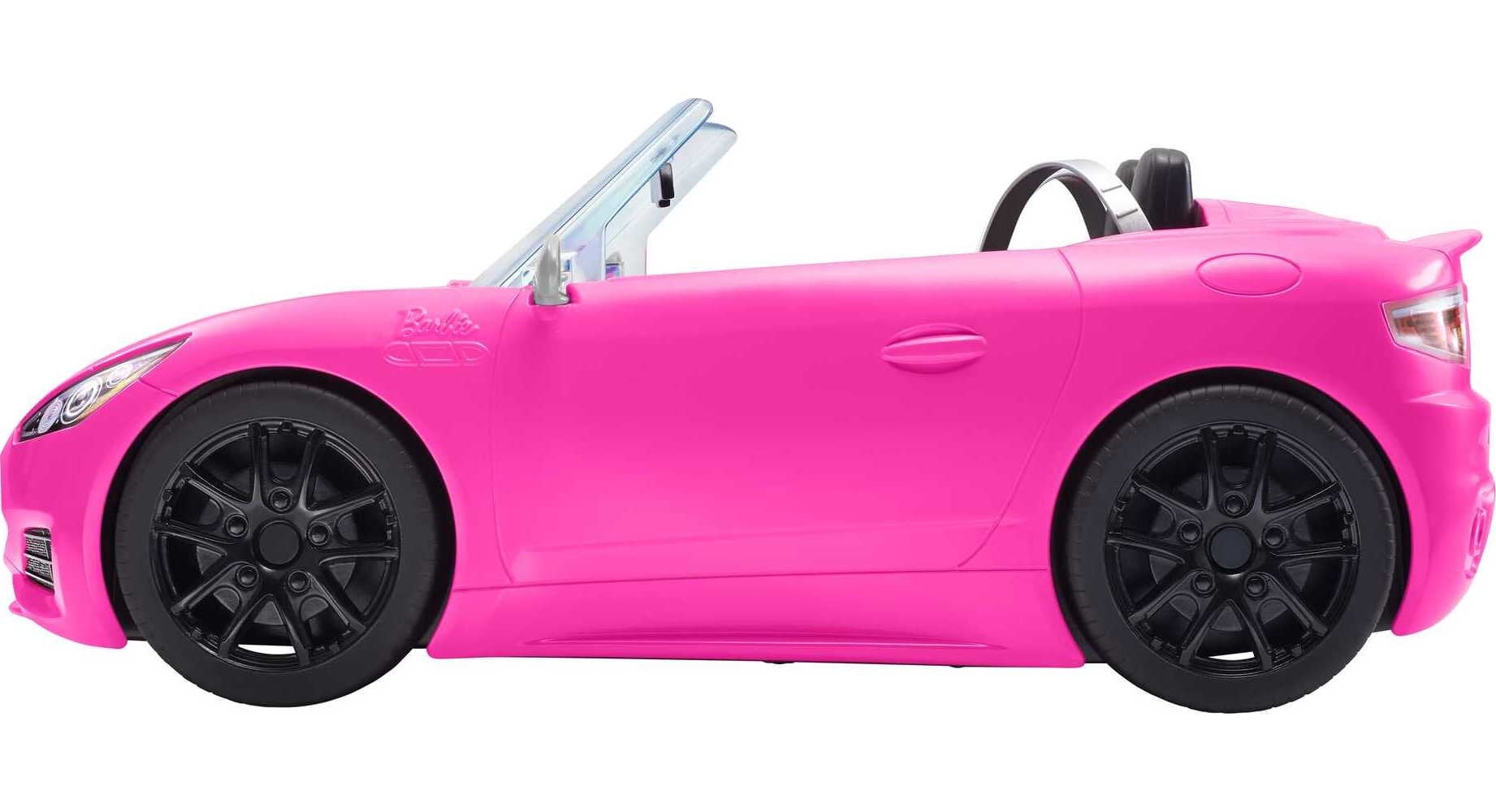 Barbie Convertible Toy Car, Bright Pink with Seatbelts and Rolling Wheels (Seats 2 Dolls), Toy for 3 Years and Up