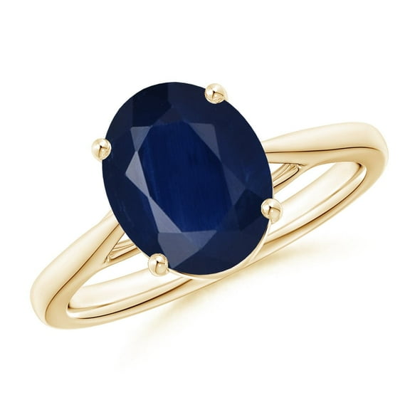 ANGARA Natural 3.3 Ct Prong-Set Oval Sapphire Cathedral Solitaire Ring in 14K Yellow Gold for Women (Size-10x8mm) | September Birthstone, Anniversary, Jewelry Gift for Women | Natural Sapphire Ring