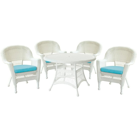 Jeco 5pc White Wicker Dining Set - Sky Blue Cushions