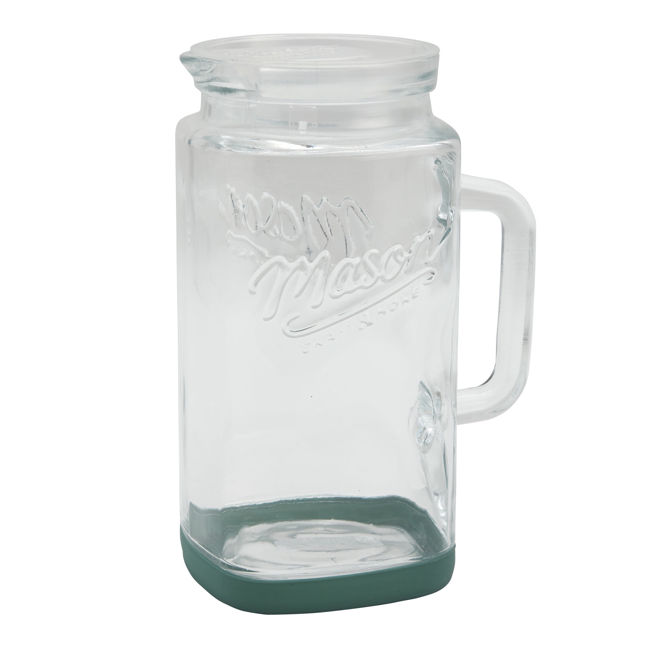 Mason Craft & More Glass 0.5 Gallon Pitcher with Removable Plastic Lid and Silicone Base, Sage, Useful for Serving Chilled Drinks