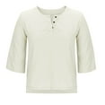 thumbnail image 5 of BLVB Womens 3/4 Sleeve Tops Cotton Linen Shirts Crew Neck Casual Loose Fit Blouses Spring Summer Fashion Clothes, 5 of 7