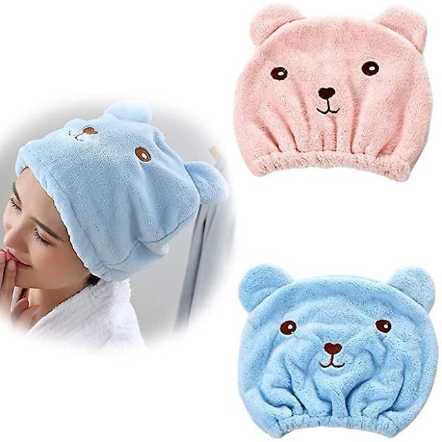 beige+bleu)2pcs Chapeau Cheveux Secs Serviette Cheveux Serviette Cheveux En Microfibra Turbante Servilletas absorbentes De Toilette Serviette De Bain